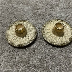 Beige/ gold Candle Stick Holder Round Ceramic Dish 838 USA Lot of 2 MCM